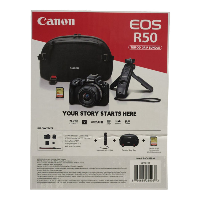 Canon EOS R50 Digital Camera with RF-S18-45mm Lens & Tripod Grip Bundle