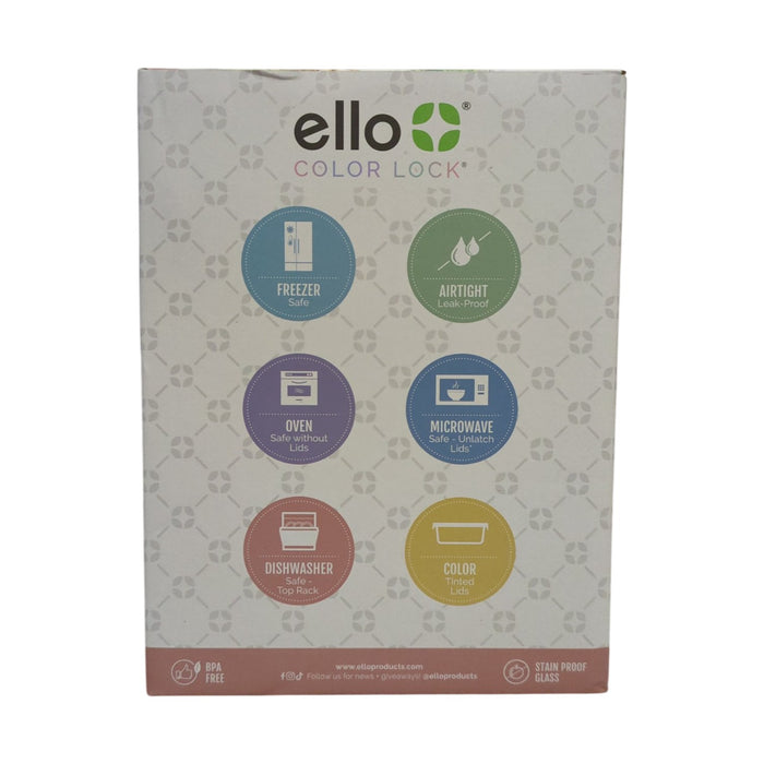 Ello Color Lock 3.4 Cup Glass Meal Prep Sets Leak-Proof Glass Food, 10pc