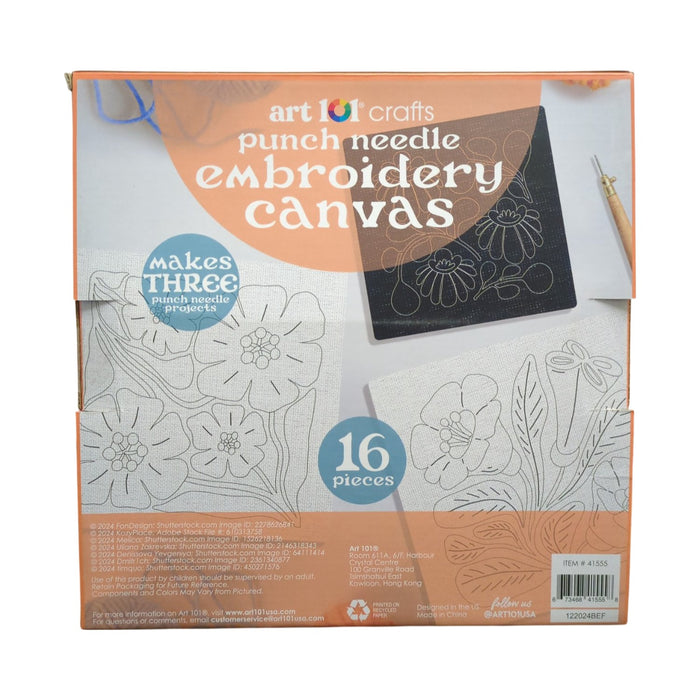 Art 101 Crafts Punch Needle Embroidery Canvas Kit, 16 Pieces