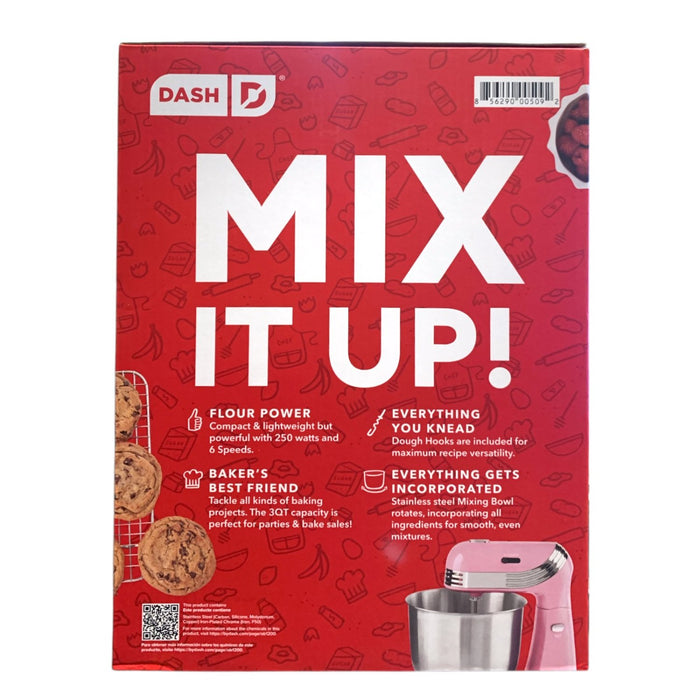 Dash Everyday Electric Stand Mixer, 6-Speed, 3-Quart Bowl, Pink