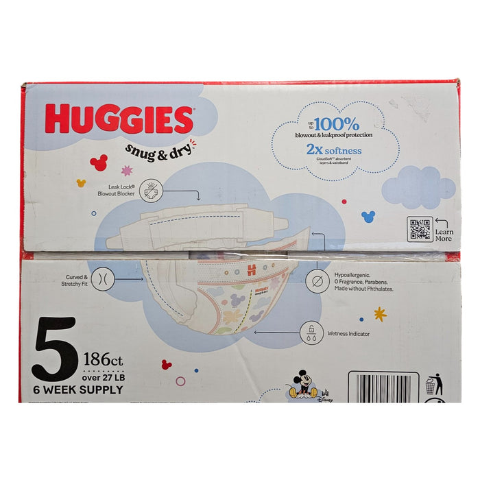 Huggies Snug & Dry Baby Diapers Size,  27+ Lbs,  186 Count