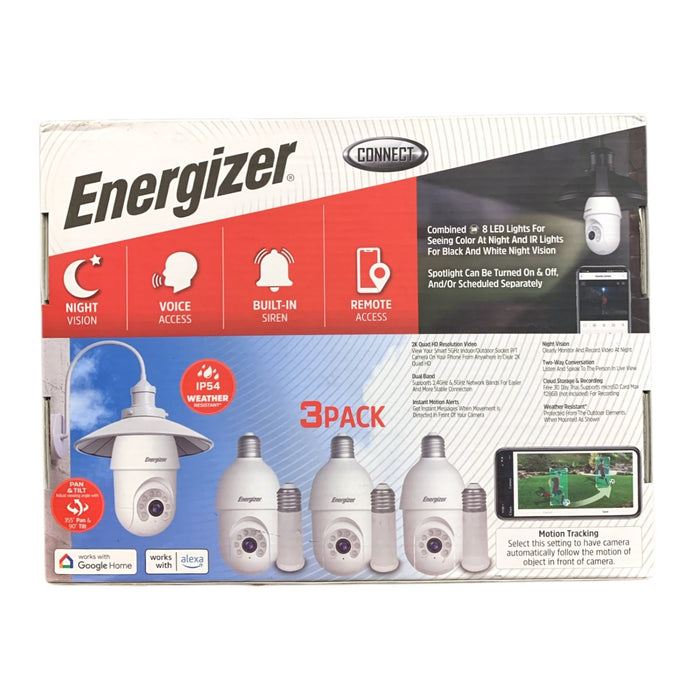 Energizer Smart 5GHz Wifi Indoor/Outdoor Pan and Tilt Socket Camera, 3 pk, White