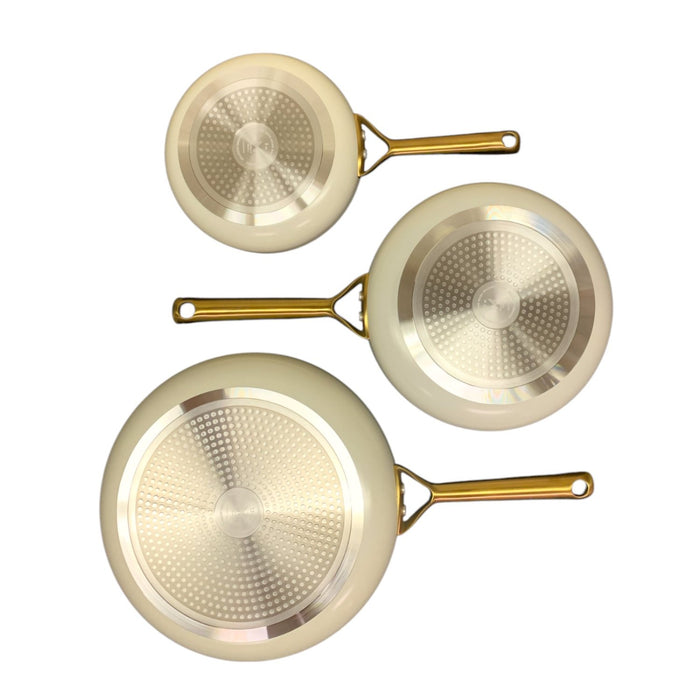 Member's Mark 3-Piece Non-Stick Ceramic Fry Pan Set, Cream