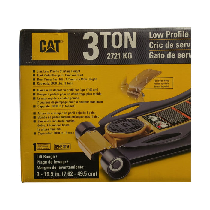 Cat 3 Ton Low Profile Service Floor Jack, 19.5 in Max Lift, Yellow