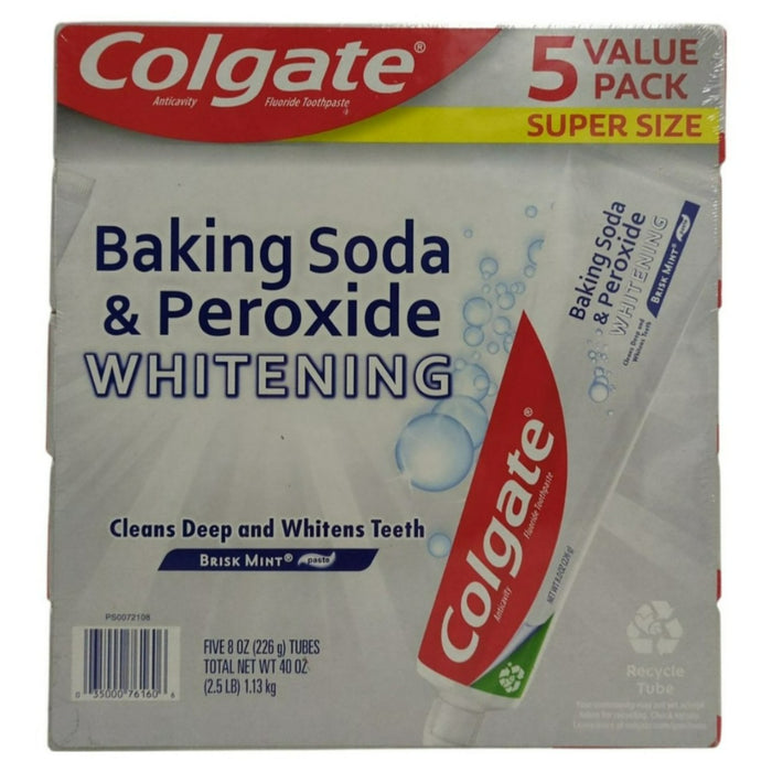 Colgate Baking Soda and Peroxide Whitening Toothpaste, Brisk Mint, 5 pk./8oz.