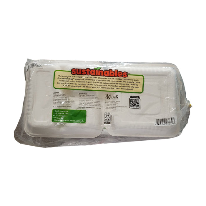 Sustainables 3 Compartment Hinged Lid To Go Food Container 9" x 9" , 50 ct.