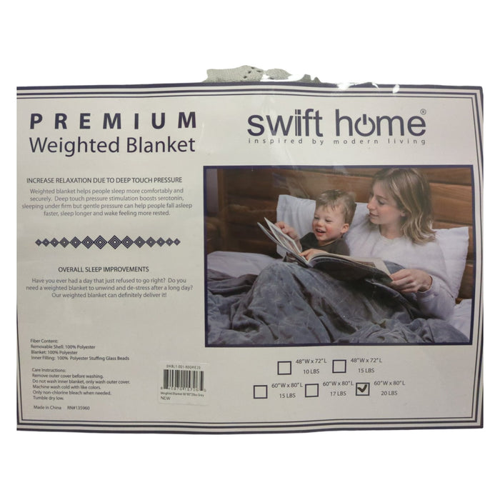 Swift Home Adult Weighted Blanket With Removable Cover, Grey, 20LBS, Queen