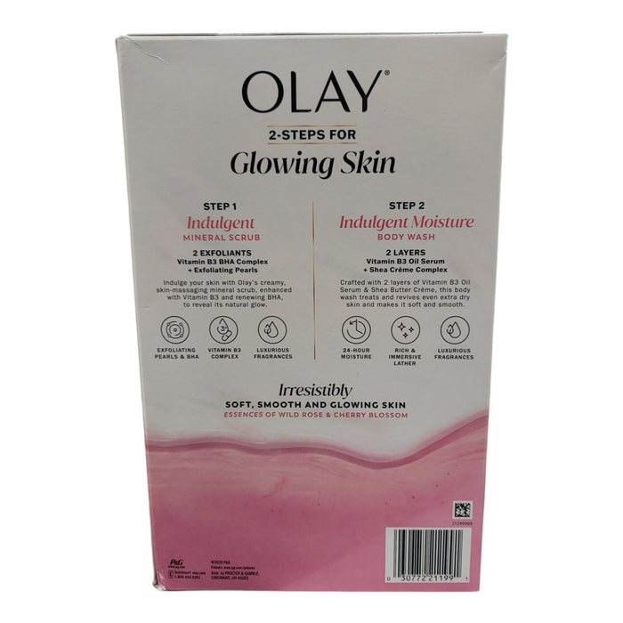 Olay Glowing Skin Indulgent Moisture Scrub + Bodywash Duo, 2 Pack 11oz./20oz.