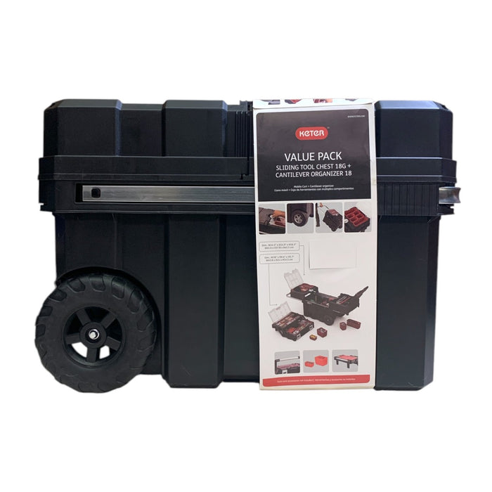 Keter Masterloader Rolling Toolbox with  Cantilever Organizer, Black