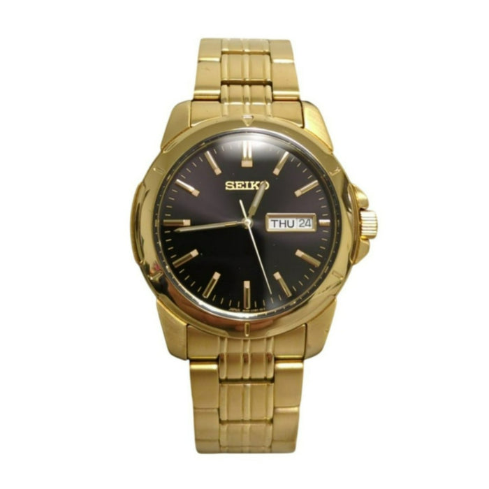 Seiko Men's Essentials Stainless Steel Bracelet Watch, Gold/Black Dial, SUR358