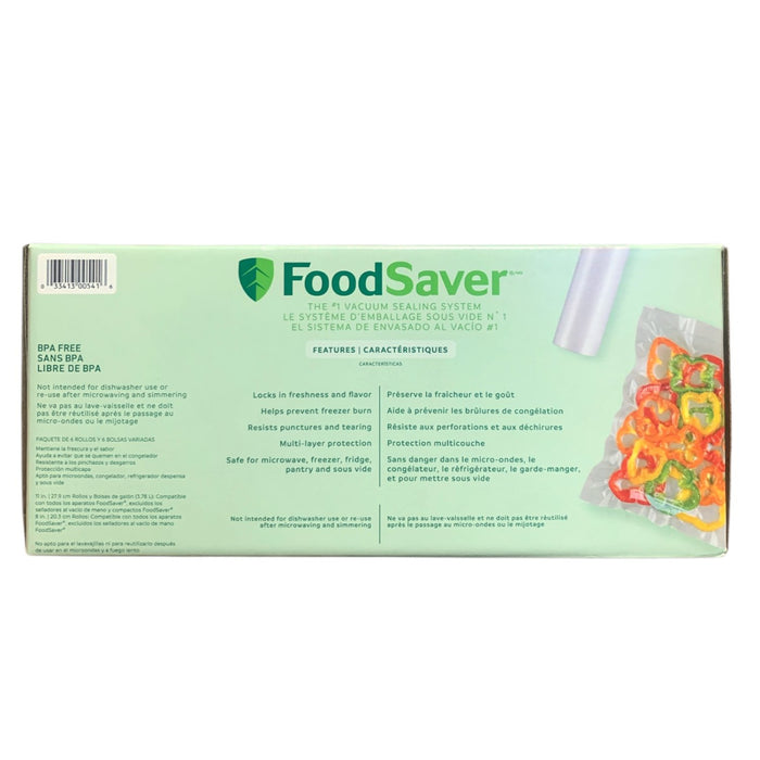 FoodSaver Vacuum Seal Variety Pack, 2 x 8 in & 4 x 11 in Rolls, 6 Gallon Bags