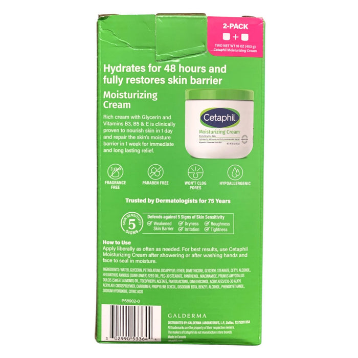 Cetaphil Moisturizing Cream for Dry to Very Dry Skin, 2 x 16oz, Fragrance-Free