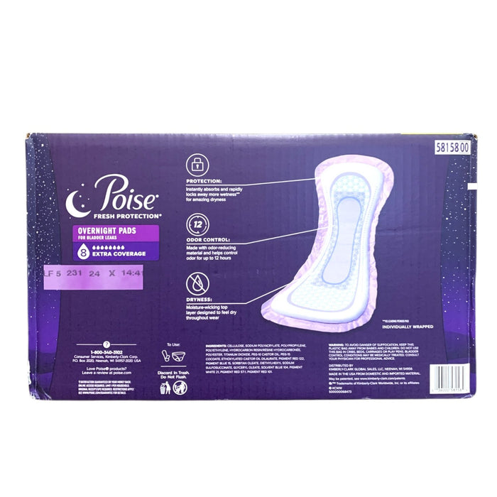 Poise Fresh Protection Overnight Pads for Bladder Leaks, 8 Drop Coverage, 84Ct.