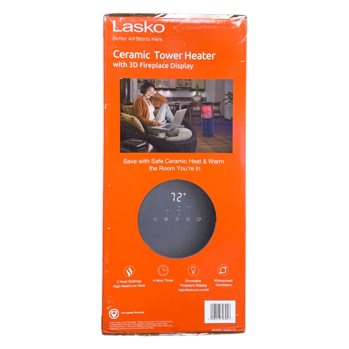 Lasko Ceramic Tower Heater with 3D Fireplace Display
