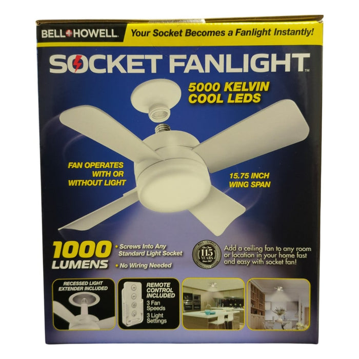 Bell+Howell Modern Socket Ceiling Fan with 10 in LED Light, White