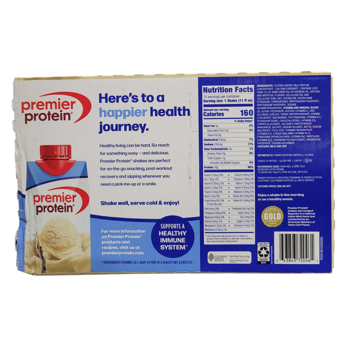 Premier Protein 30g High Protein Shake, Vanilla, 11 fl. oz., 15 pk.