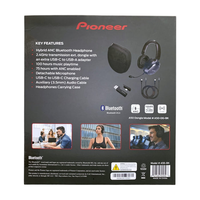 Pioneer A50 Hybrid ANC Bluetooth Headphones, Black **Missing Aux Cable**