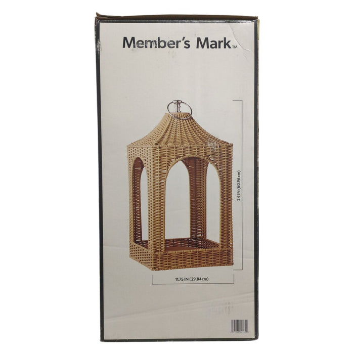 Member's Mark Open-Faced Iron  Wicker Hanging Lantern, 24 in