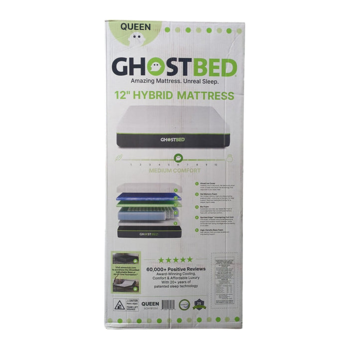 GhostBed Hybrid Gel Memory Foam & 6" Spring Mattress, Medium, Queen
