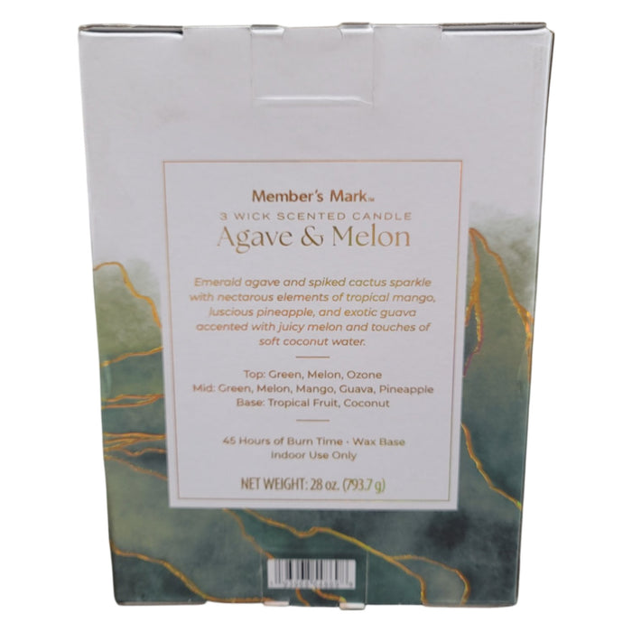 Member's Mark 3-Wick Ribbed Glass Candle, Agave & Melon, 28 oz.