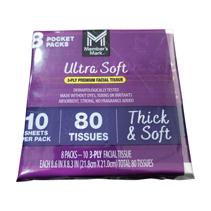 Members Mark Ultra Soft Pocket Pack Facial Tissue, 96 pks., 10 tissues/pk.