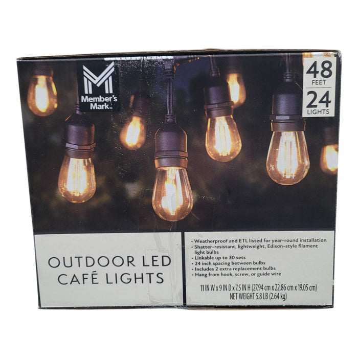 Member's Mark 48' Outdoor LED Café String Lights, 24 Bulbs
