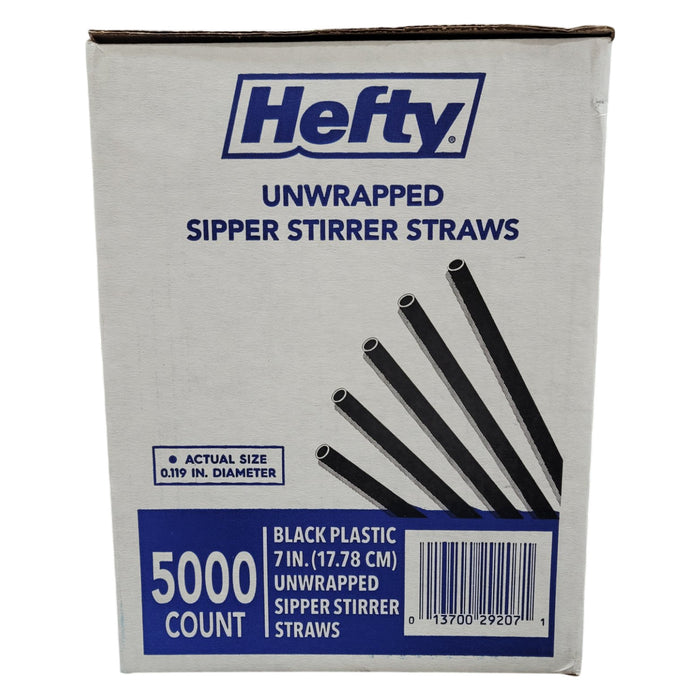Hefty Unwrapped Plastic Sipper Stirrer Straws, 7", 5000 ct.