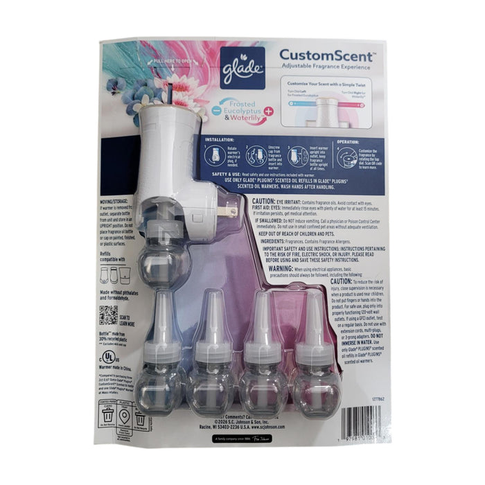 Glade CustomScent PlugIns Scented Oils, Frosted Eucalyptus & Waterlily, 6pc Set