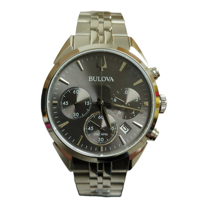 Bulova Stainless Steel Chronograph Watch, 42mm, Grey Dial, 96B372