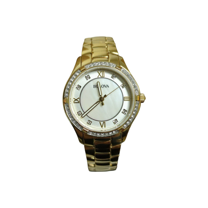 Bulova Woman's Gold Tone Stainless Steel Mother-of-Pearl Dial Watch, 98L256