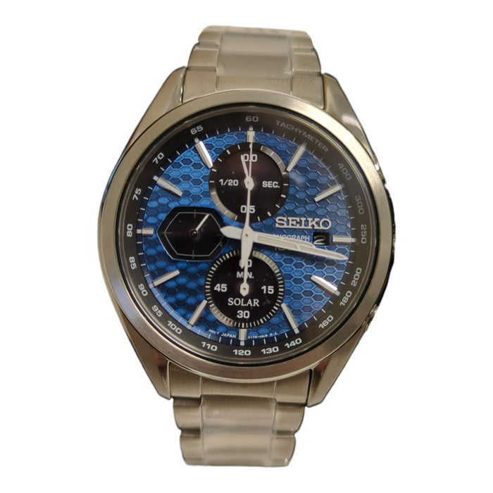Seiko Men's Essentials Stainless Steel Solar Chronograph Wristwatch, SSC801