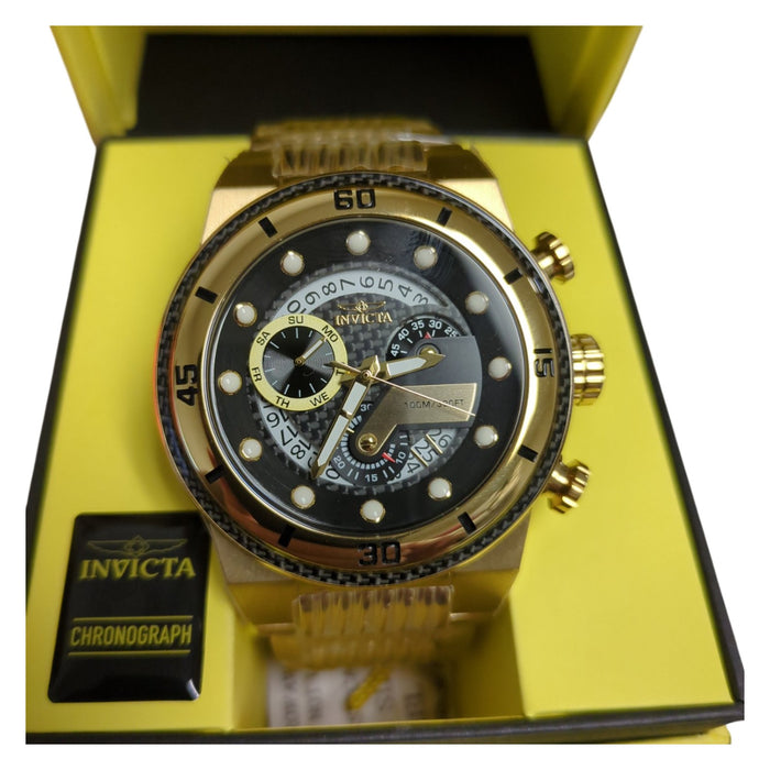 Invicta Mens S1 Rally Stainless Steel Wristwatch,51mm, Gold Band, Black Dial