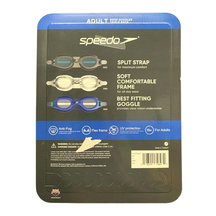 Speedo Adults Swim Goggle Triple Pack - Black, Clear, Blue