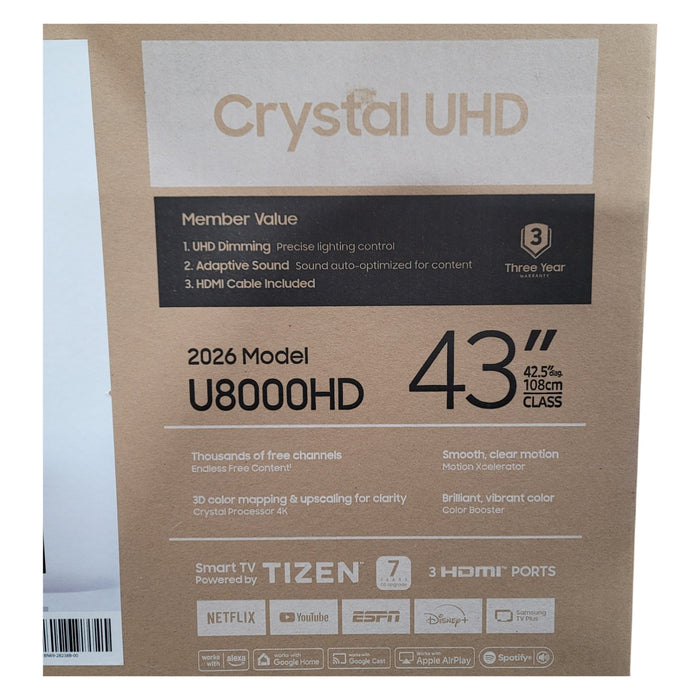 SAMSUNG 43” Class U8000H Series Crystal UHD 4K Vision AI Companion Smart TV