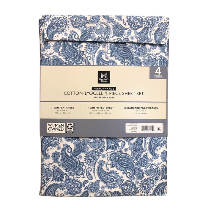 Member's Mark Performance Cotton-Lyocell 4-Piece Sheet Set, Twin/Twin XL, 500TC