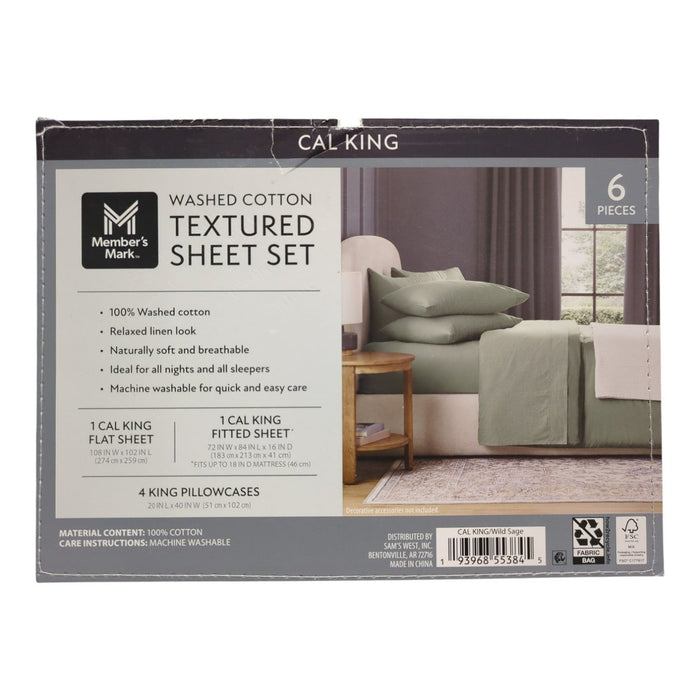 Member's Mark Washed Cotton Textured Sheet Set, California King