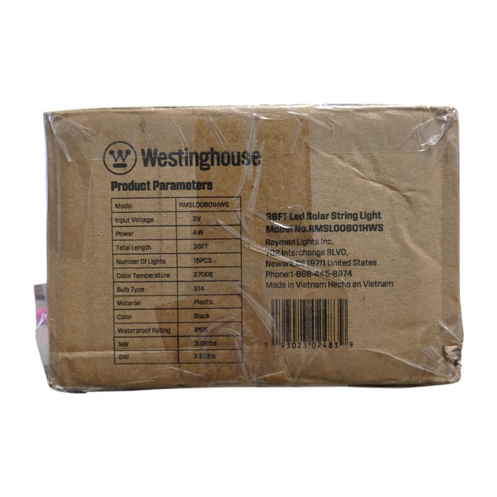 Westinghouse 36' Solar Powered LED Vintage White String Light Set, 15 Bulbs