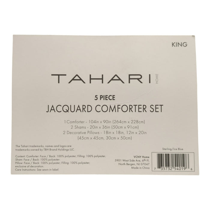 Tahari Home 5-Piece Jacquard Comforter Set, Sterling/Ice Blue, King