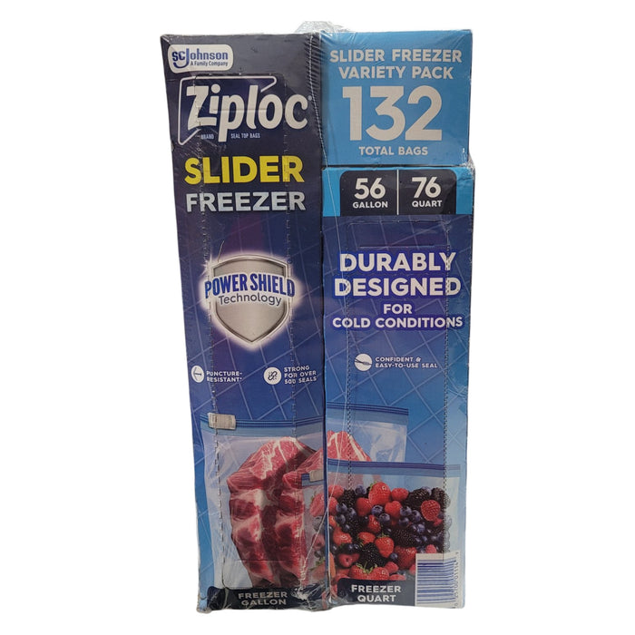 Ziploc Brand Gallon & Quart Freezer Slider Bags, Variety Pack, 132 count