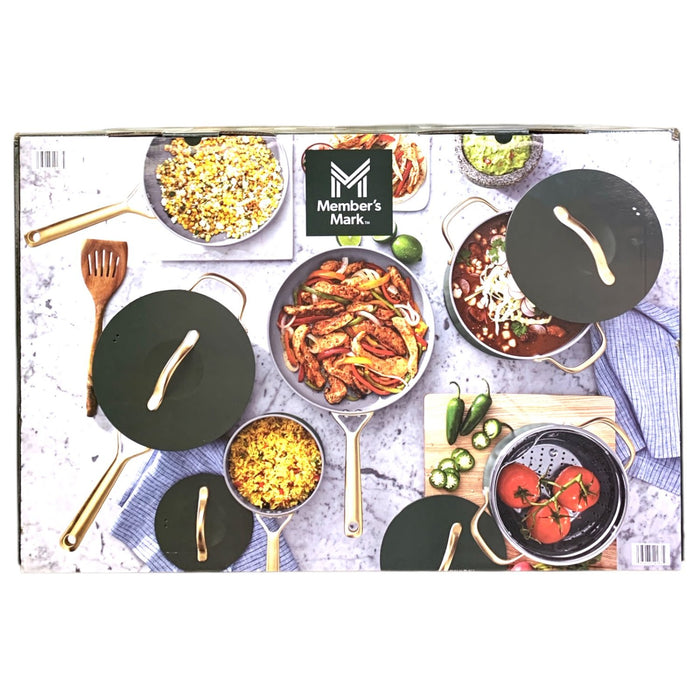 Member's Mark 11-Piece Non-Stick Ceramic Cookware Set - Hunter Green/Gold