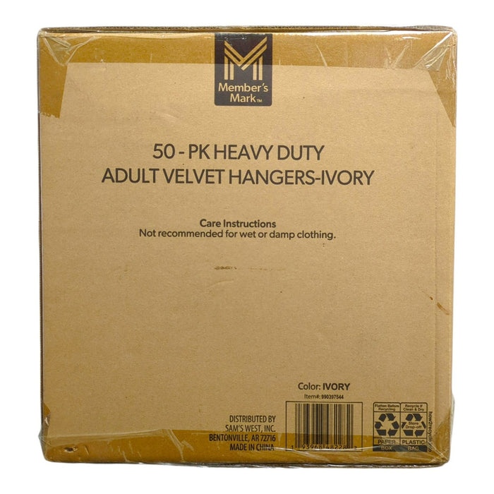 Member's Mark Heavy Duty Adult Velvet Hangers, 50 Pack, Ivory