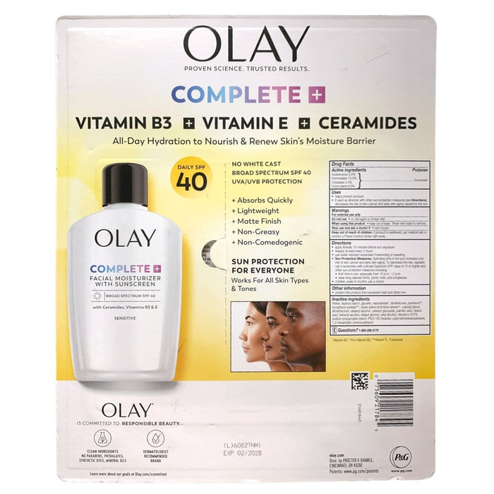 Olay Complete + Sensitive Moisturizer, SPF 40, 6 fl. Oz., 2 pk.