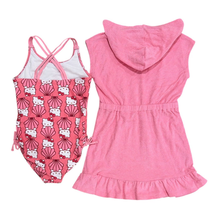 DreamWave Girls 2-Piece Hooded Cover Up and Swimsuit Set