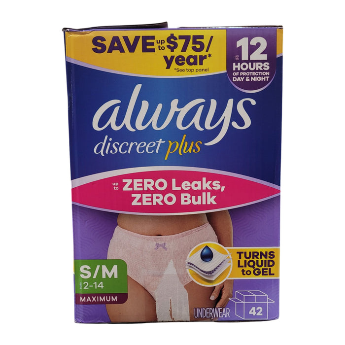 Always Discreet Plus Underwear for Women, Maximum Protection, S/M Sizes 2-14