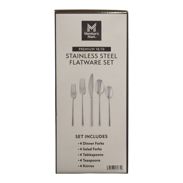 Member's Mark Premium 20-Piece Stainless Modern Flatware Set, Mirror Finish