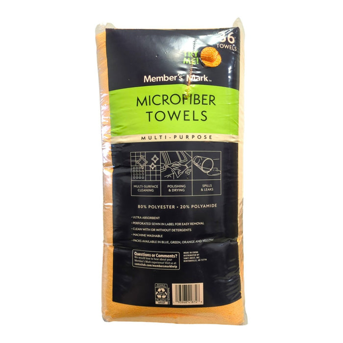 Member's Mark Microfiber Towels, 16" x 16", 36 ct, Orange