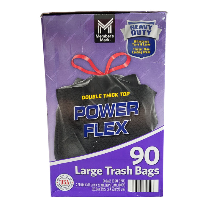 Member's Mark 33-Gallon Power Flex Drawstring Trash Bags 90 ct.