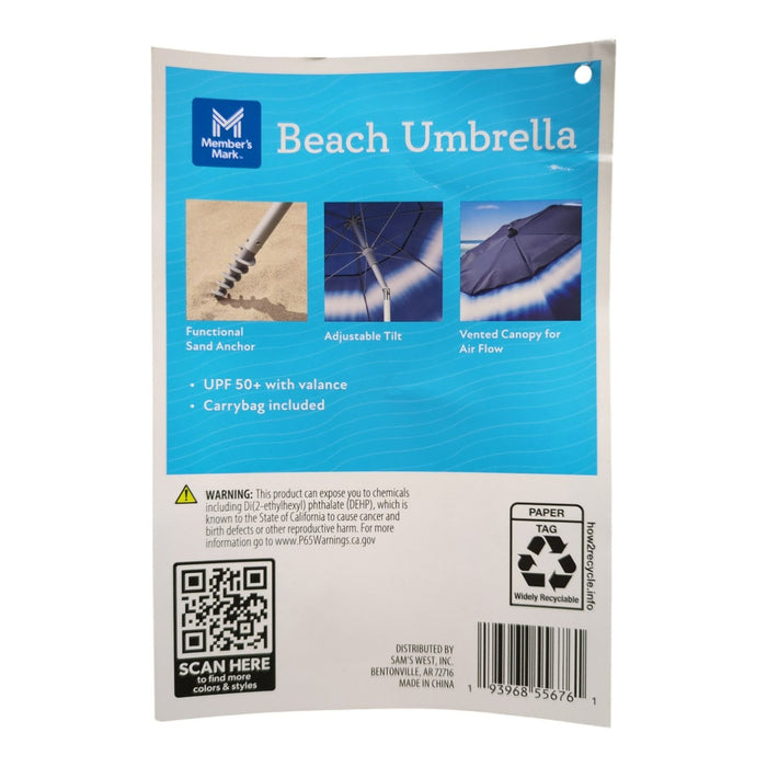 Member's Mark Easy Portable 8' Sun Protection Beach Umbrella