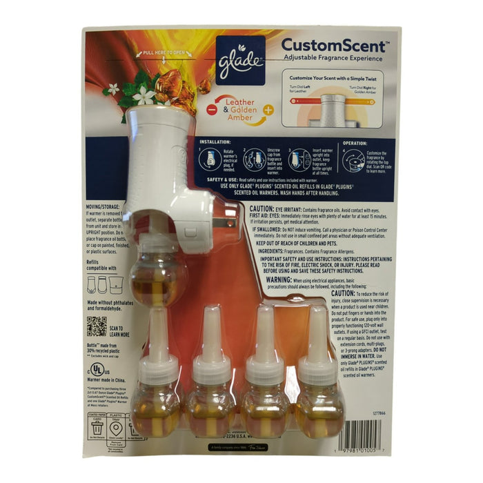 Glade PlugIns Scented Oils, Leather and Golden Amber, 1 Warmer/5 Refills