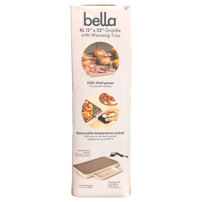 Bella 12" x 22" XL Griddle with Warming Tray